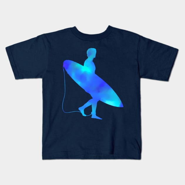 Man With Board Blue Kids T-Shirt by AKdesign